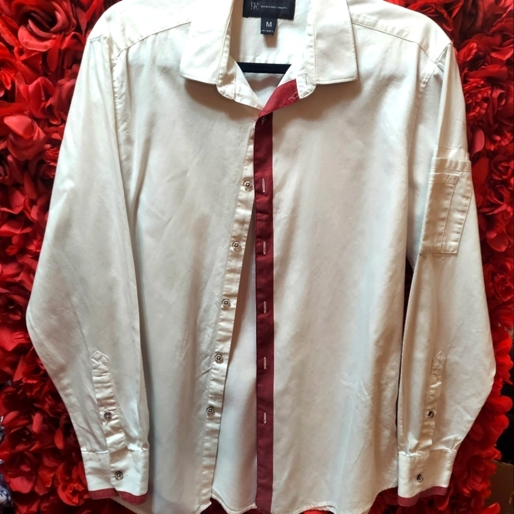 INC Men's Medium White with Maroon Stripe Detail Cargo pocket on sleeve